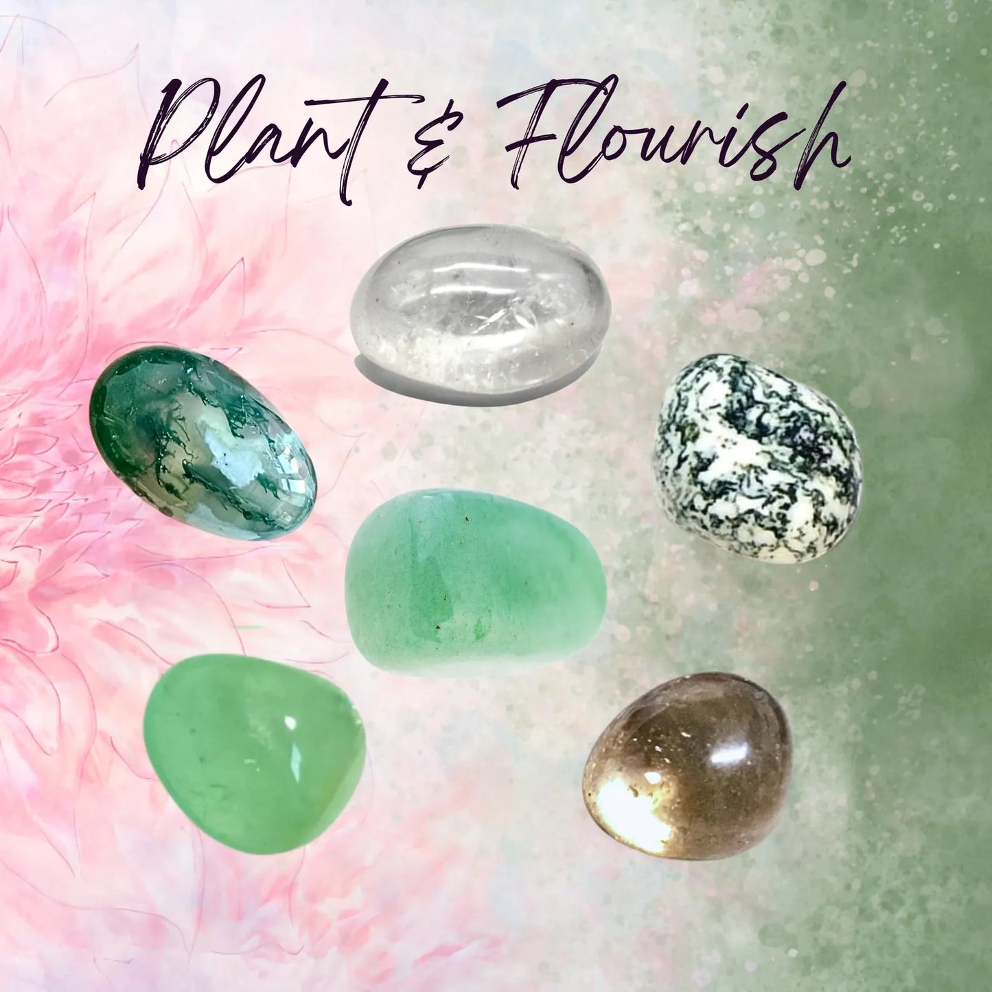 Manifest PLANT HEALTH Intention Crystal Set - 2 Sizes - with Information and Mantra Card, Display Frame, and Storage Bag - Reiki Enhanced