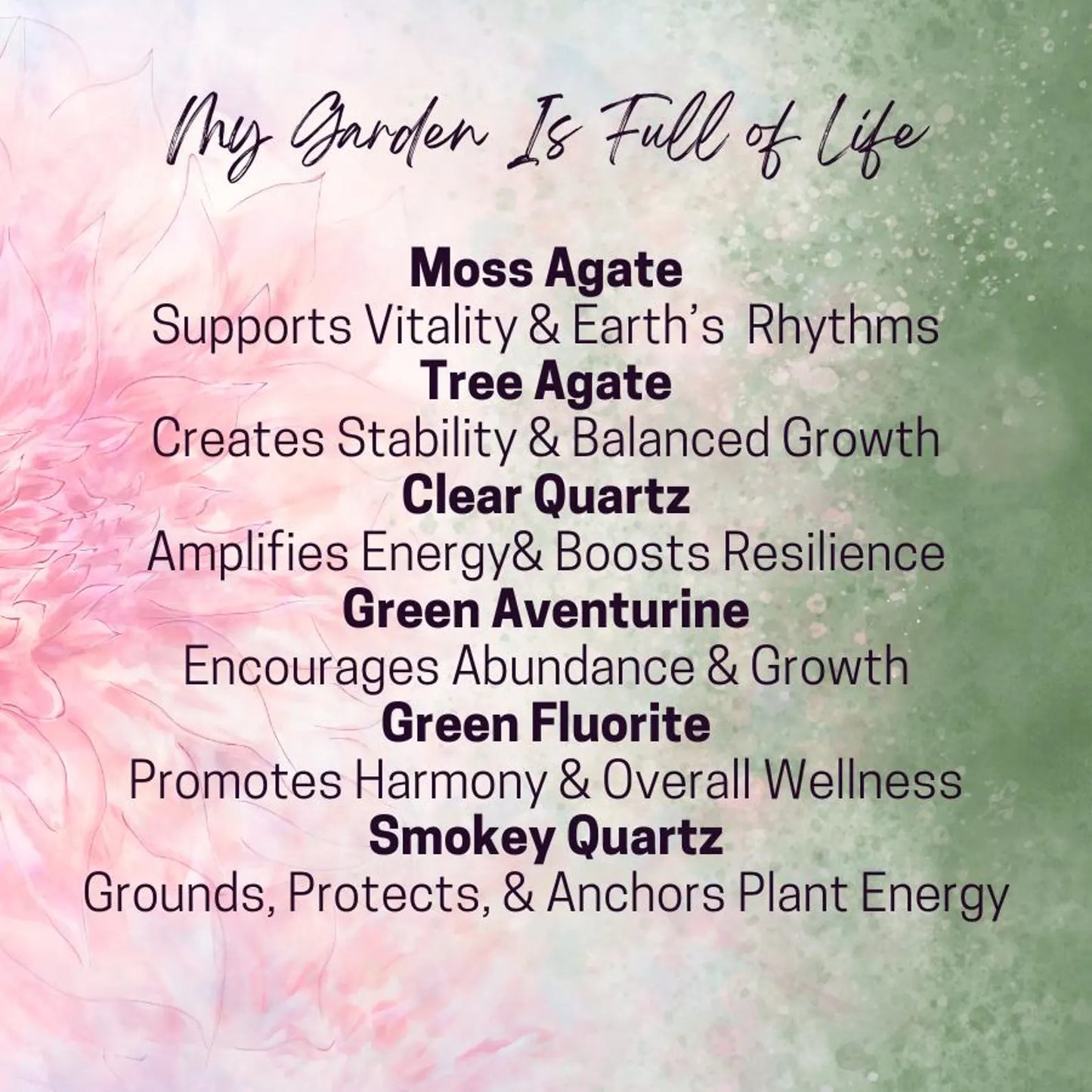 Manifest PLANT HEALTH Intention Crystal Set - 2 Sizes - with Information and Mantra Card, Display Frame, and Storage Bag - Reiki Enhanced