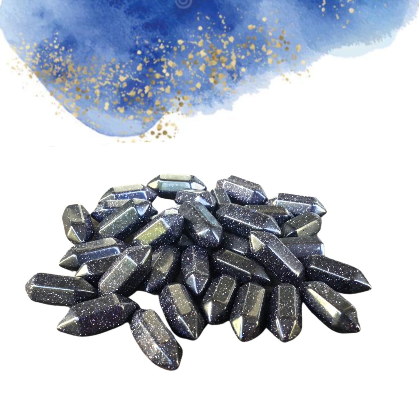 BLUE GOLDSTONE Mini Double Terminated Crystals - Grid Crystals - Healing Crystals - Tiny Carved Gemstones - Orgonite Crystals