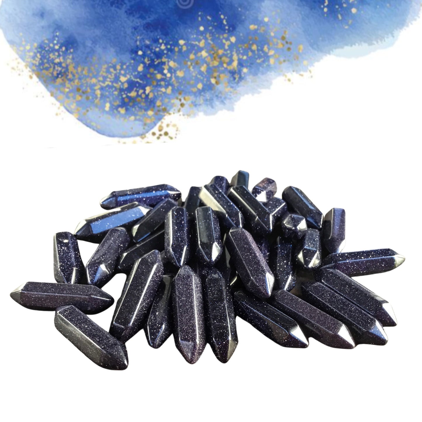 BLUE GOLDSTONE Small Double Terminated Crystals - Grid Crystals - Healing Crystals - Tiny Carved Gemstones - Orgonite Crystals