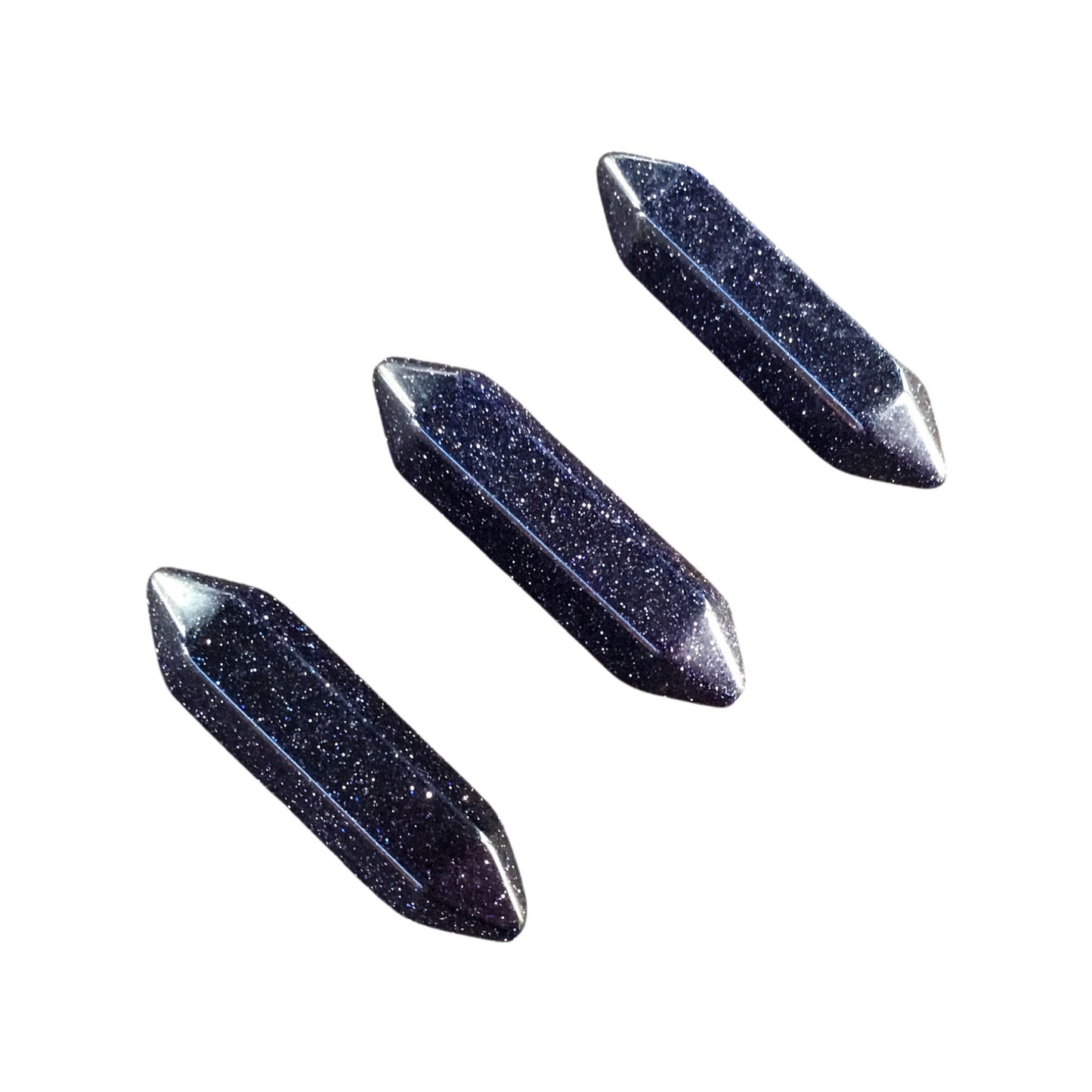BLUE GOLDSTONE Small Double Terminated Crystals - Grid Crystals - Healing Crystals - Tiny Carved Gemstones - Orgonite Crystals