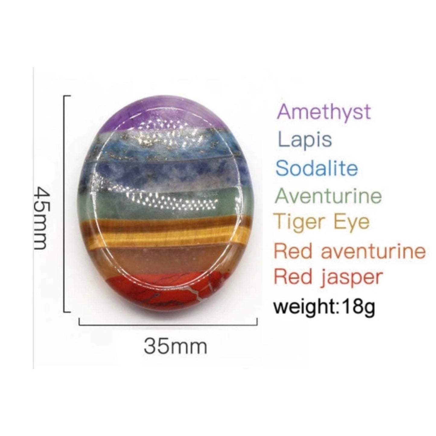 7 CHAKRA Worry Stone, Calming and Anxiety Relief Stone, Thumb Stone, Fidget and Meditation Crystal – Reiki Enhanced