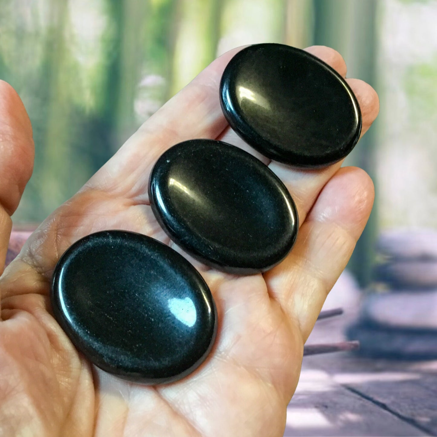 BLACK OBSIDIAN Worry Stone, Calming and Anxiety Relief Stone, Thumb Stone, Fidget and Meditation Crystal – Reiki Enhanced