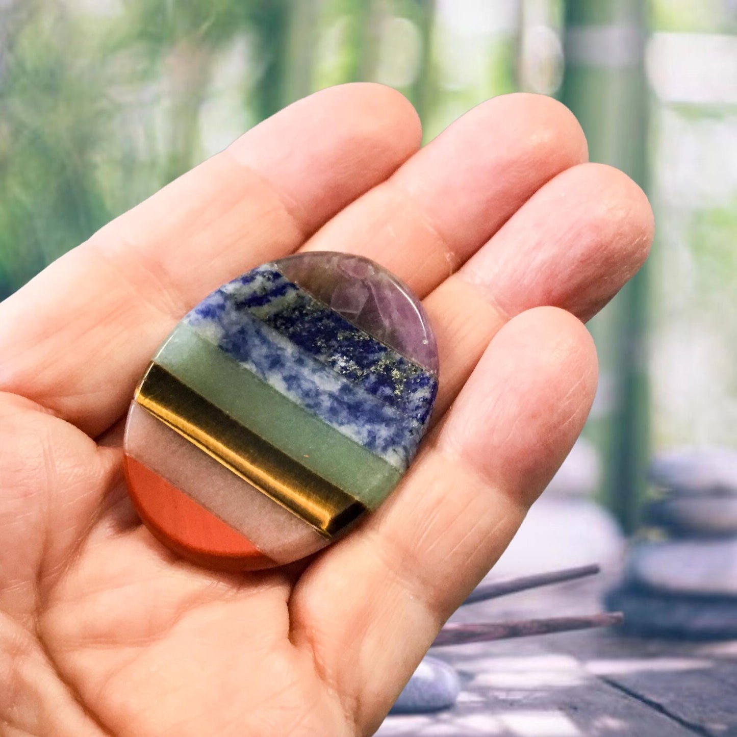 7 CHAKRA Worry Stone, Calming and Anxiety Relief Stone, Thumb Stone, Fidget and Meditation Crystal – Reiki Enhanced