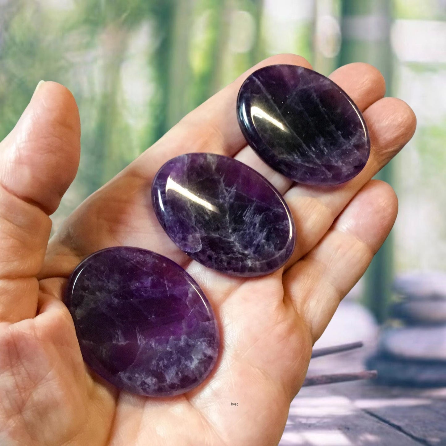 Amethyst Worry Stone, Calming and Anxiety Relief Stone, Thumb Stone, Fidget and Meditation Crystal – Reiki Enhanced
