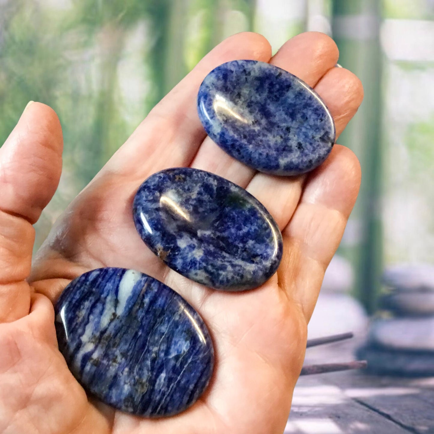 SODALITE Worry Stone, Calming and Anxiety Relief Stone, Thumb Stone, Fidget and Meditation Crystal – Reiki Enhanced