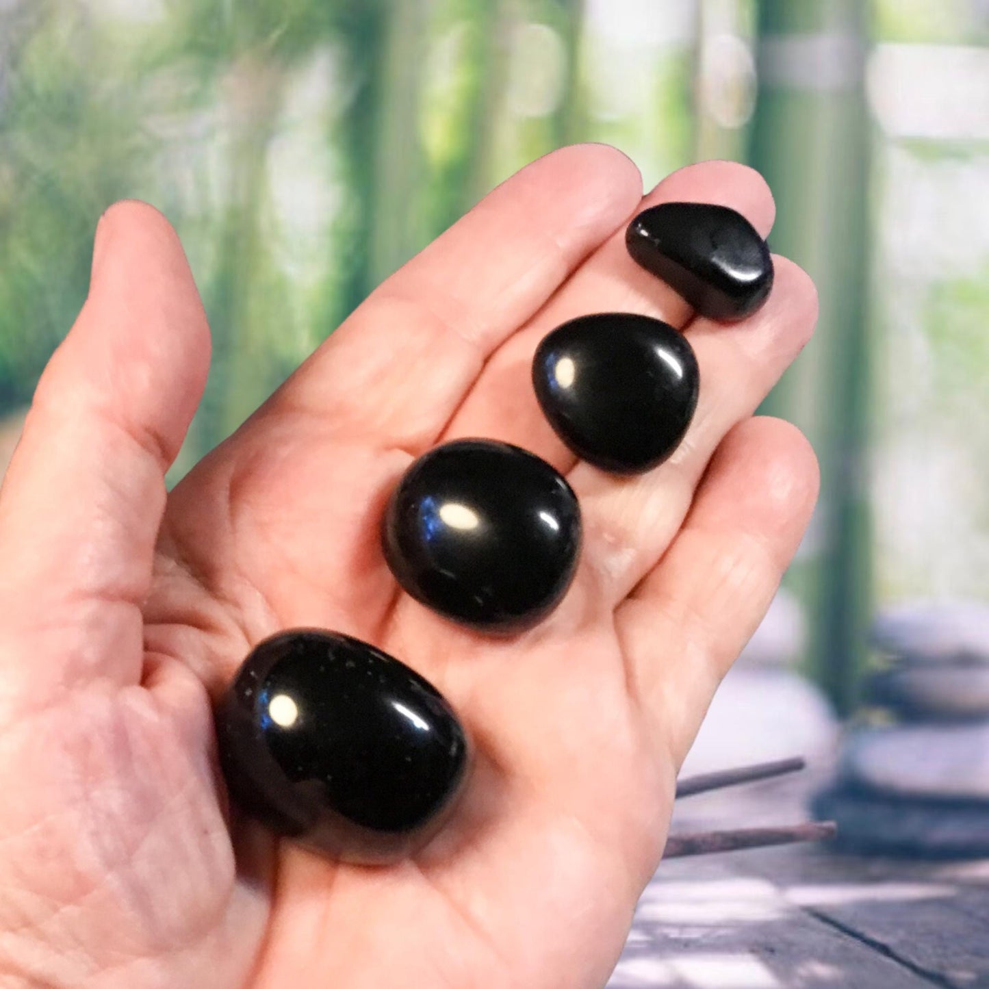 BLACK OBSIDIAN Tumbled Stone - Choice of Sizes and Quantity - Polished High Energy Healing Stones with Information Card - Reiki Enhanced
