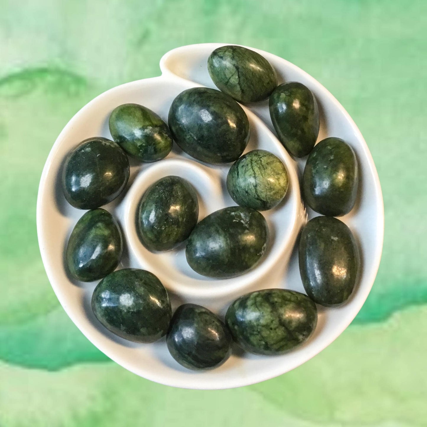 GREEN JADE Tumbled Stone - Choice of Sizes and Quantity - Polished High Energy Healing Stones with Information Card - Reiki Enhanced