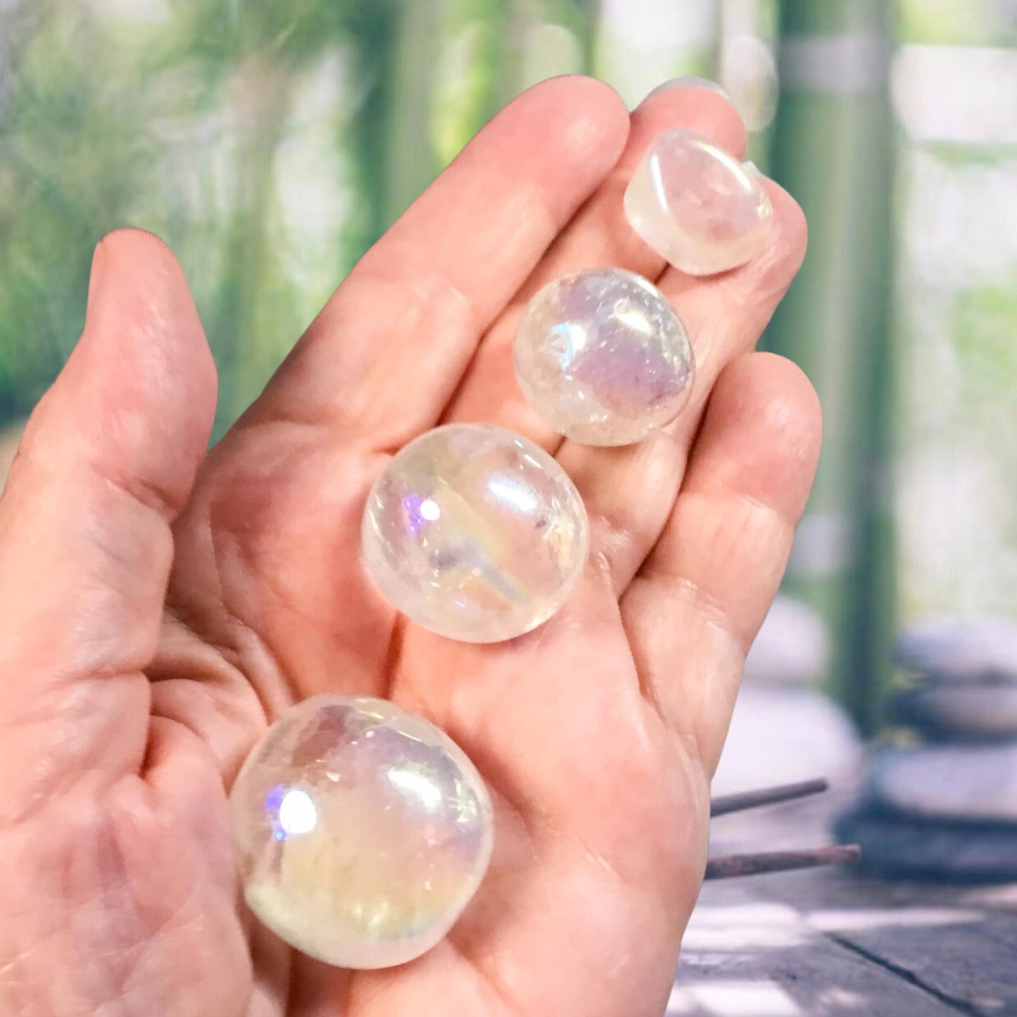 ANGEL AURA Tumbled Stone - Choice of Sizes and Quantity - Polished High Energy Healing Stones with Information Card - Reiki Enhanced