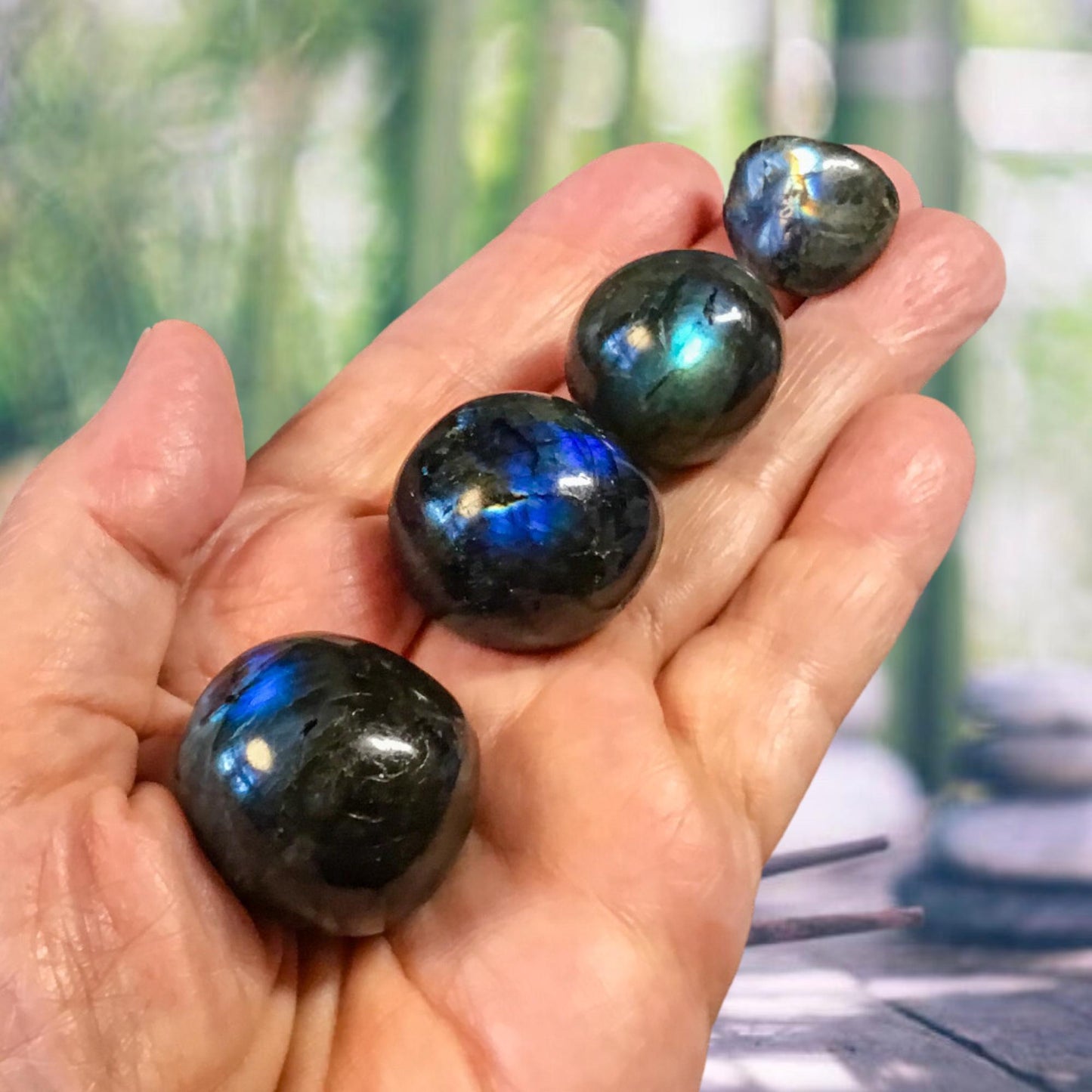 LABRADORITE Blue Light Tumbled Stone - Choice of Sizes and Quantity - Polished High Energy Stones with information Card - Reiki Enhanced