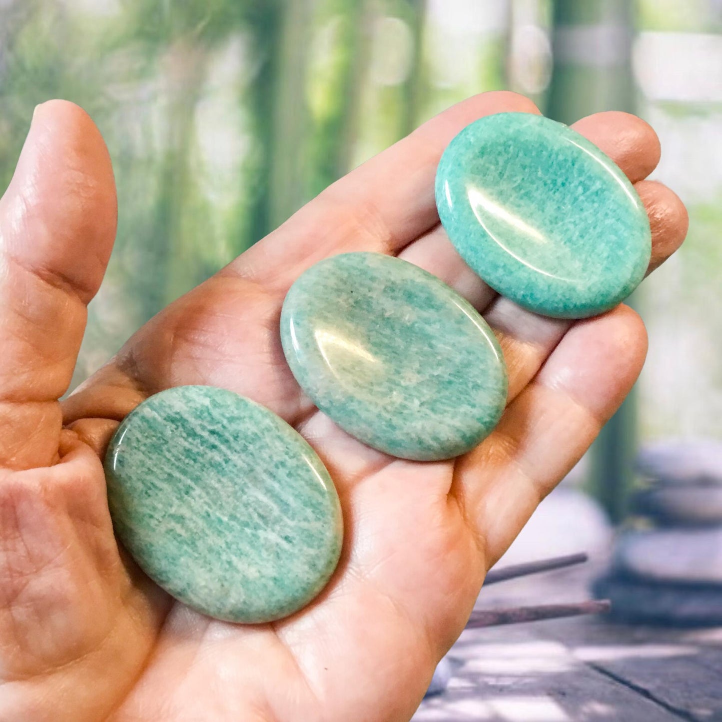 AMAZONITE Worry Stone, Calming and Anxiety Relief Stone, Thumb Stone, Fidget and Meditation Crystal – Reiki Enhanced