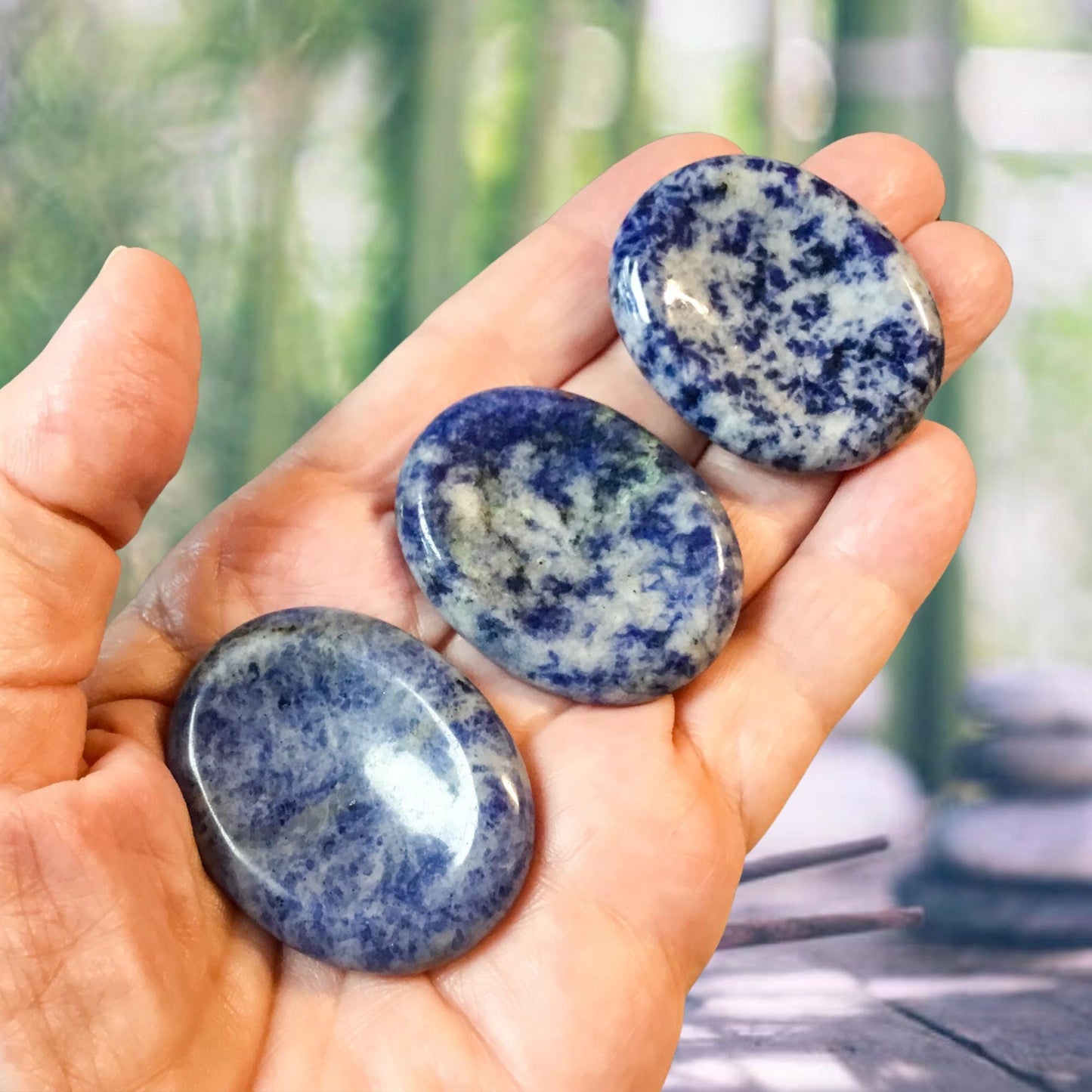 BLUE SPOT Worry Stone, Calming and Anxiety Relief Stone, Thumb Stone, Fidget and Meditation Crystal – Reiki Enhanced