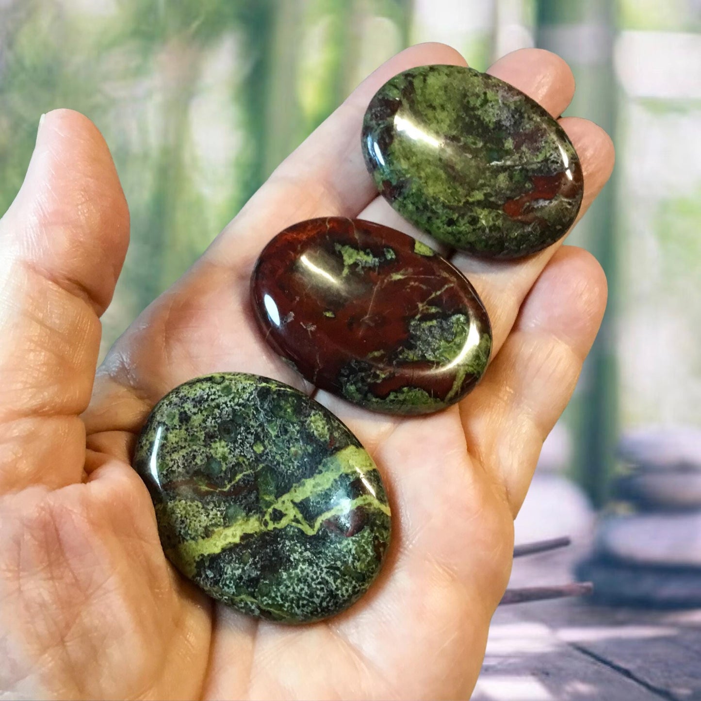 DRAGON BLOODSTONE Worry Stone, Calming and Anxiety Relief Stone, Thumb Stone, Fidget and Meditation Crystal – Reiki Enhanced