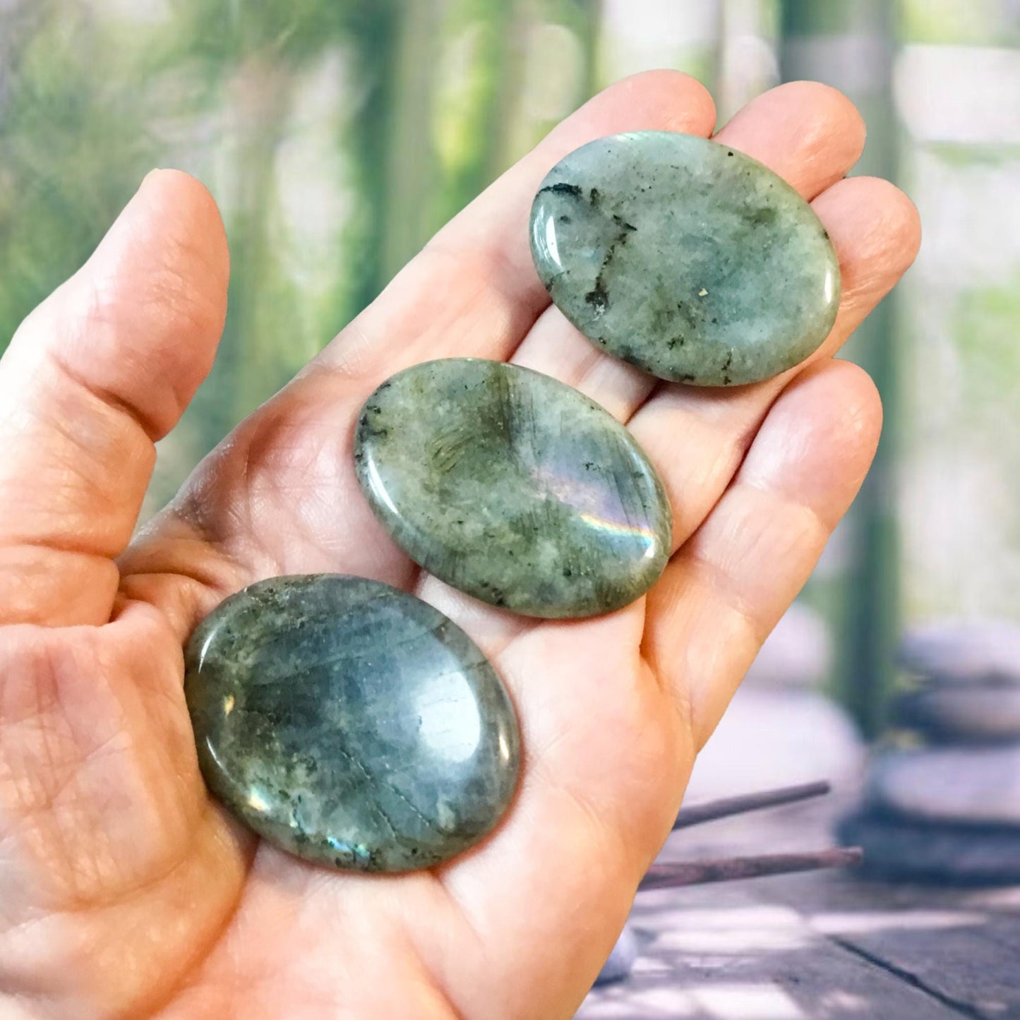 LABRADORITE Worry Stone, Calming and Anxiety Relief Stone, Thumb Stone, Fidget and Meditation Crystal – Reiki Enhanced
