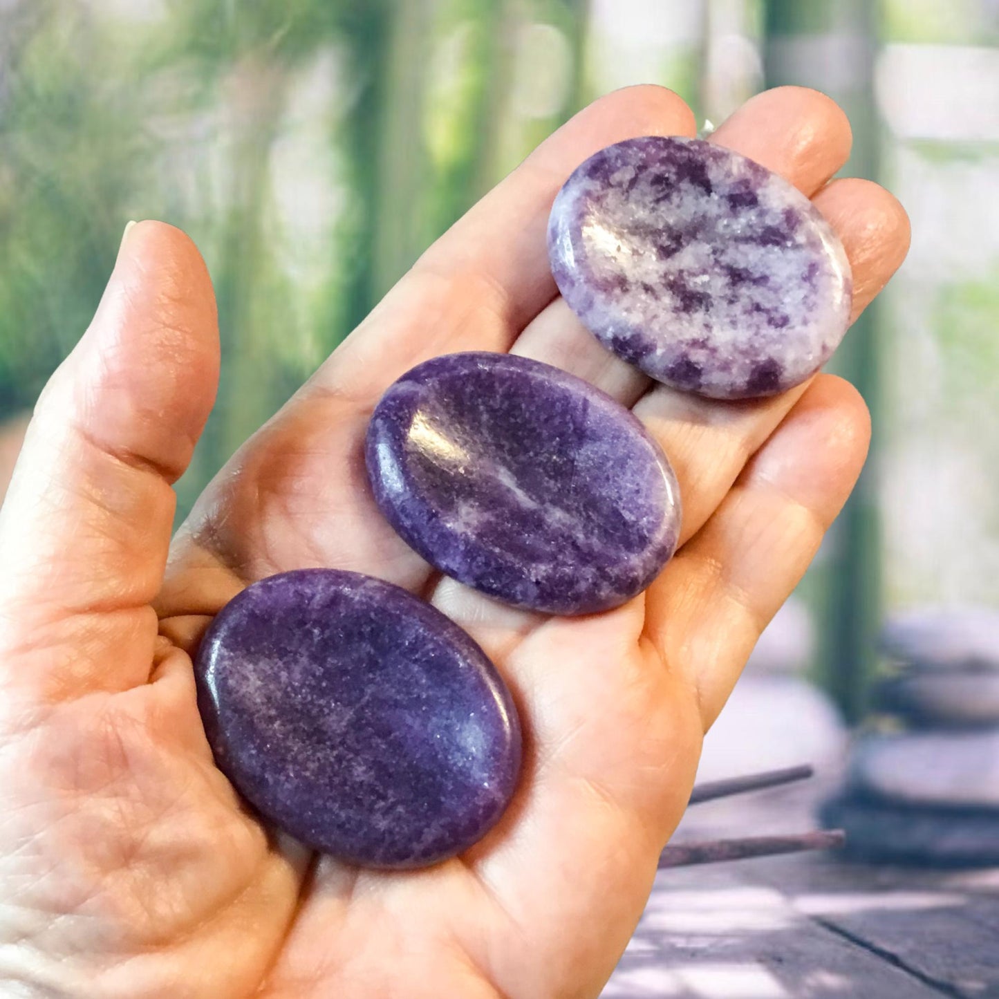LEPIDOLITE Worry Stone, Calming and Anxiety Relief Stone, Thumb Stone, Fidget and Meditation Crystal – Reiki Enhanced
