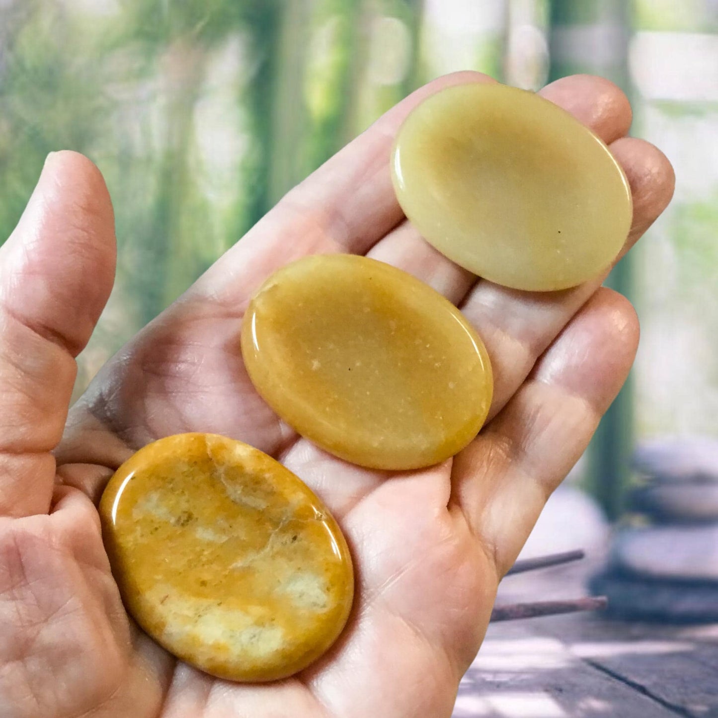 YELLOW JADE Worry Stone, Calming and Anxiety Relief Stone, Thumb Stone, Fidget and Meditation Crystal – Reiki Enhanced