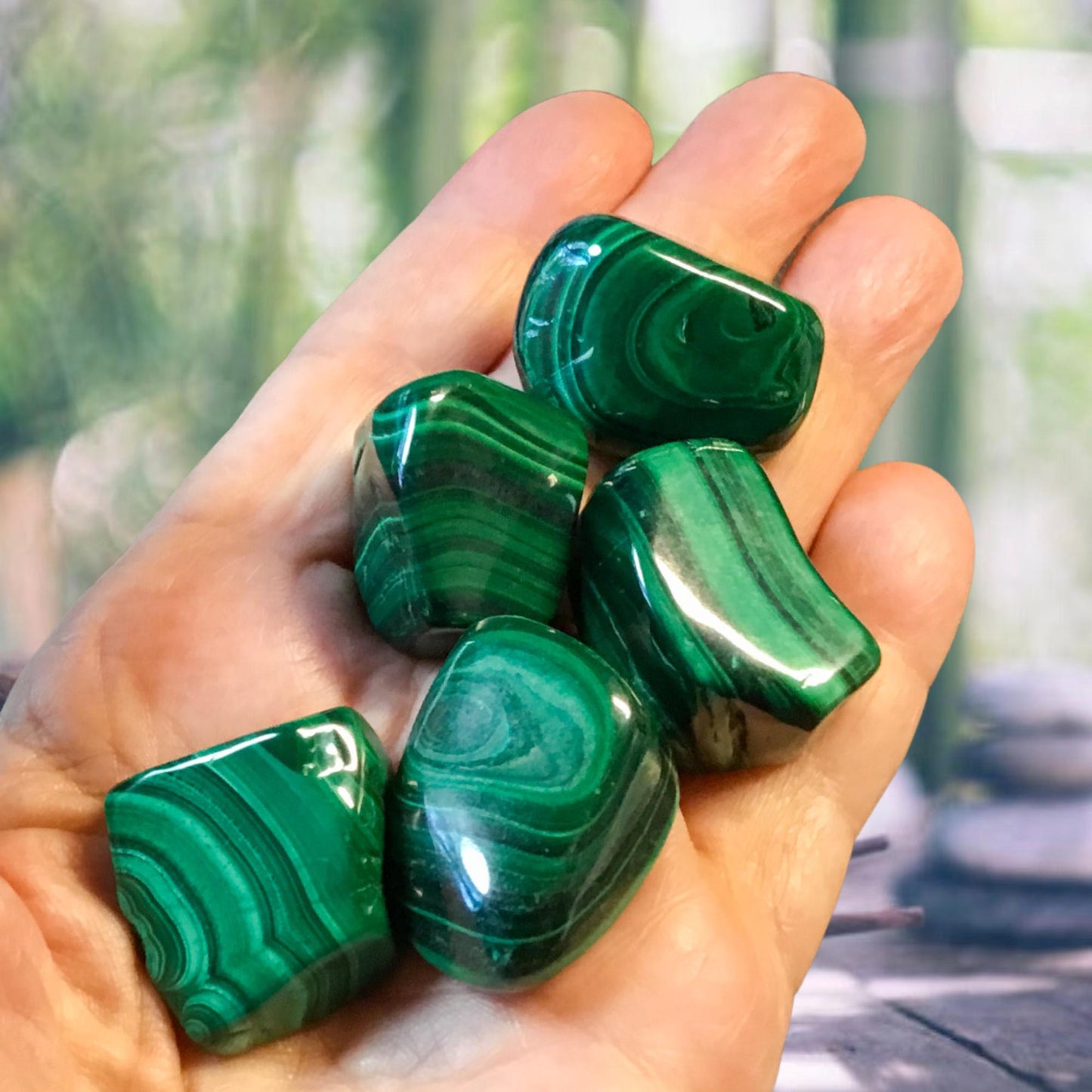 MALACHITE Tumbled Stone - Choice of Sizes and Quantity - Polished High Energy Healing Stones with Information Card - Reiki Enhanced