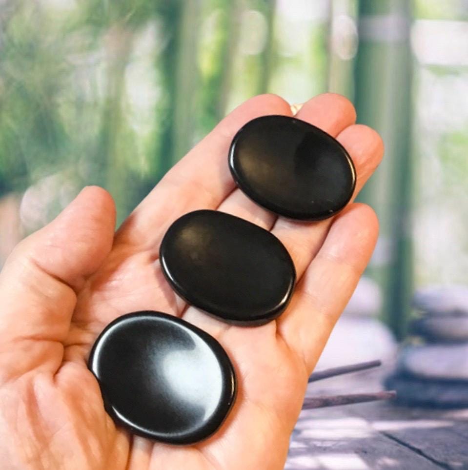 BLACK TOURMALINE Worry Stone, Calming and Anxiety Relief Stone, Thumb Stone, Fidget and Meditation Crystal – Reiki Enhanced