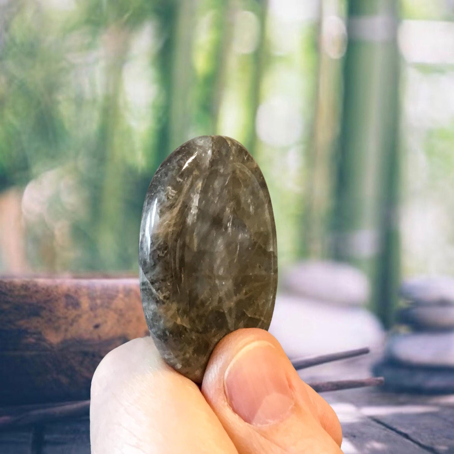 SMOKEY QUARTZ Worry Stone, Calming and Anxiety Relief Stone, Thumb Stone, Fidget and Meditation Crystal – Reiki Enhanced