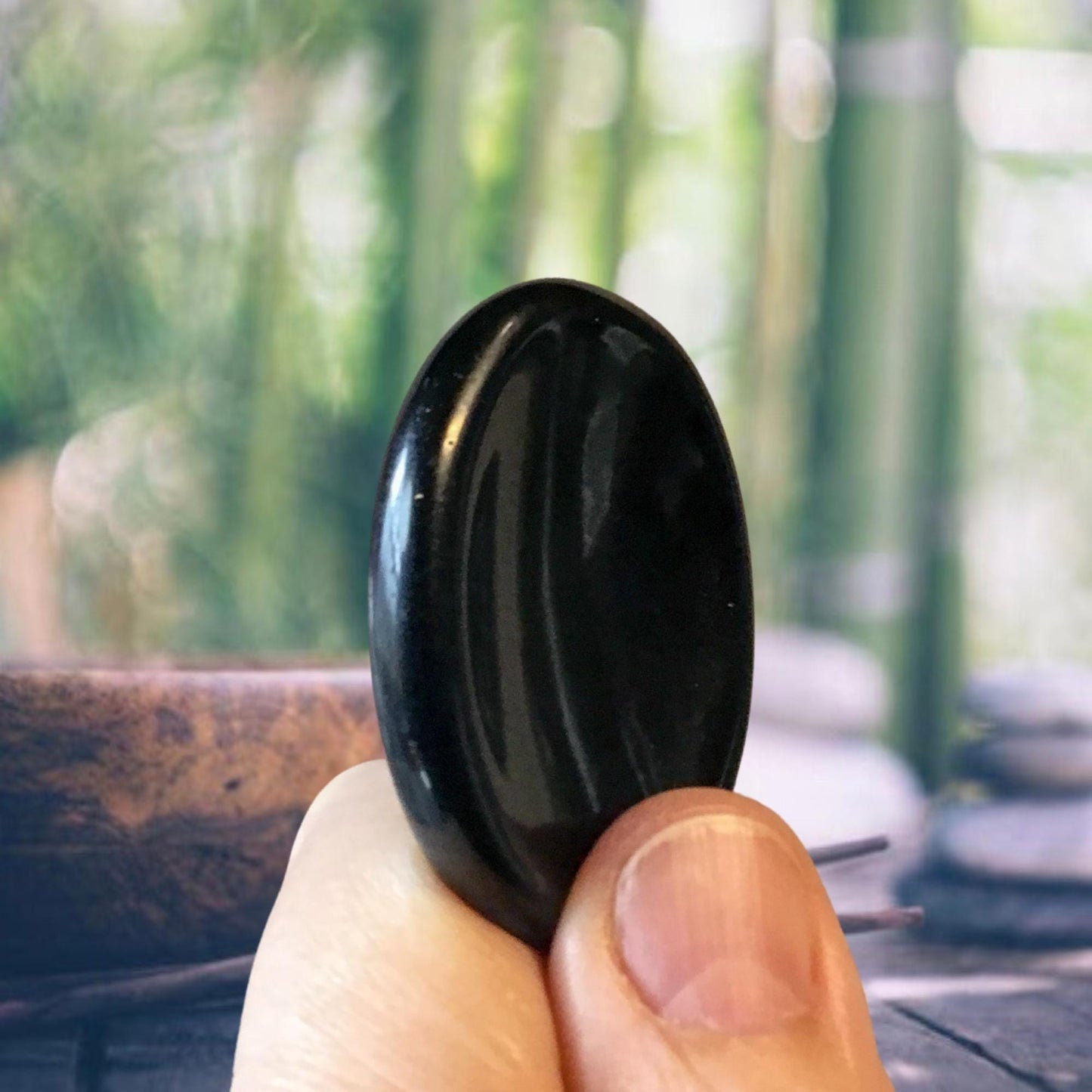 BLACK TOURMALINE Worry Stone, Calming and Anxiety Relief Stone, Thumb Stone, Fidget and Meditation Crystal – Reiki Enhanced