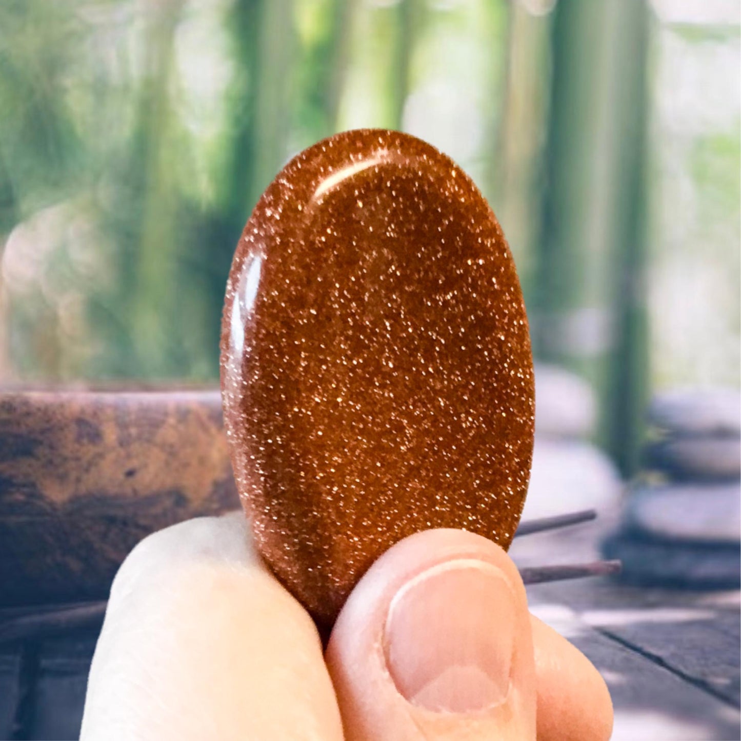 GOLDSTONE Worry Stone, Calming and Anxiety Relief Stone, Thumb Stone, Fidget and Meditation Crystal – Reiki Enhanced