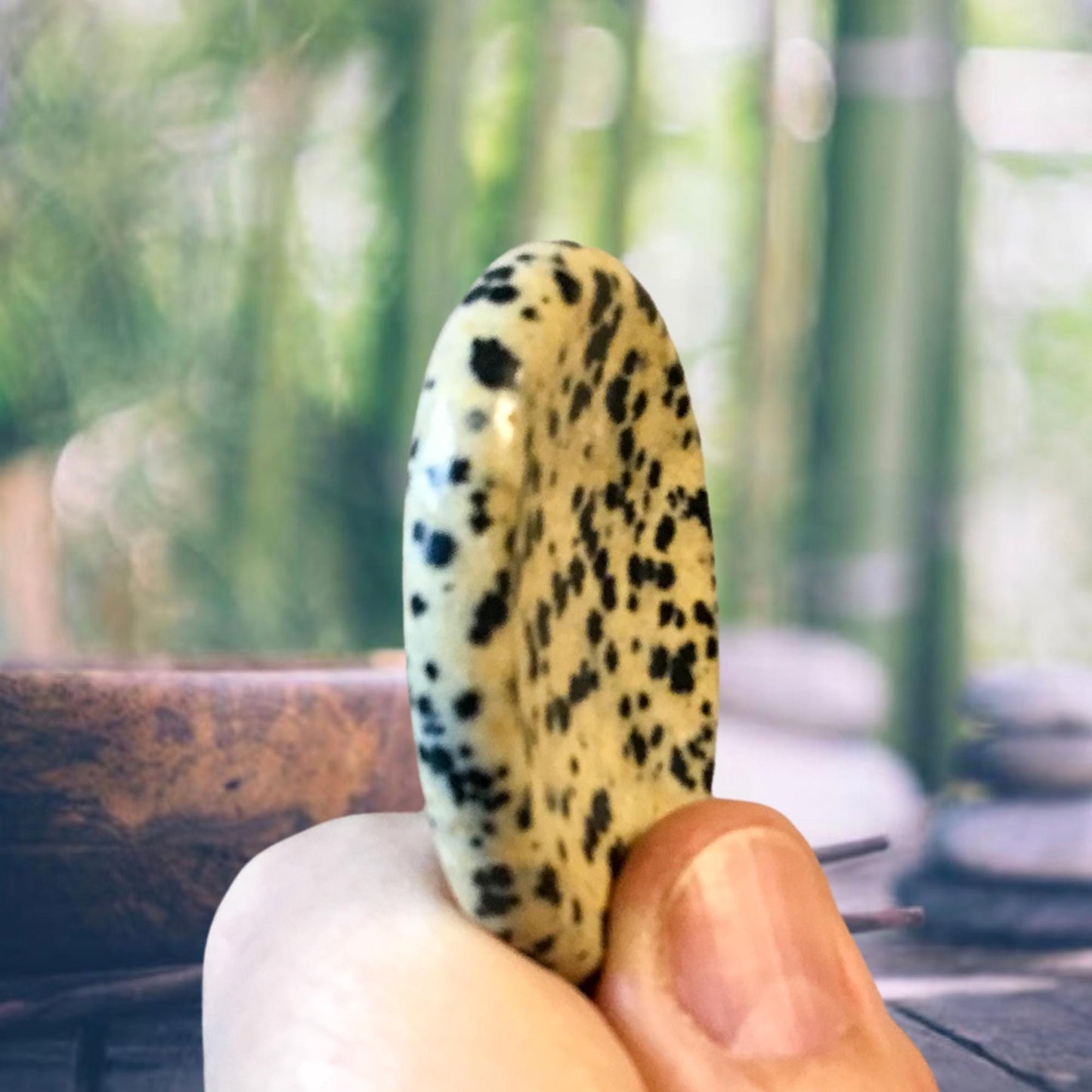 DALMATIAN JASPER Worry Stone, Calming and Anxiety Relief Stone, Thumb Stone, Fidget and Meditation Crystal – Reiki Enhanced
