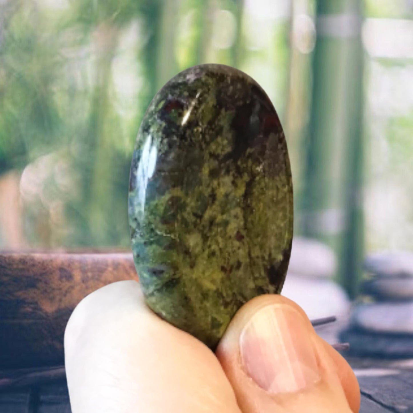 DRAGON BLOODSTONE Worry Stone, Calming and Anxiety Relief Stone, Thumb Stone, Fidget and Meditation Crystal – Reiki Enhanced