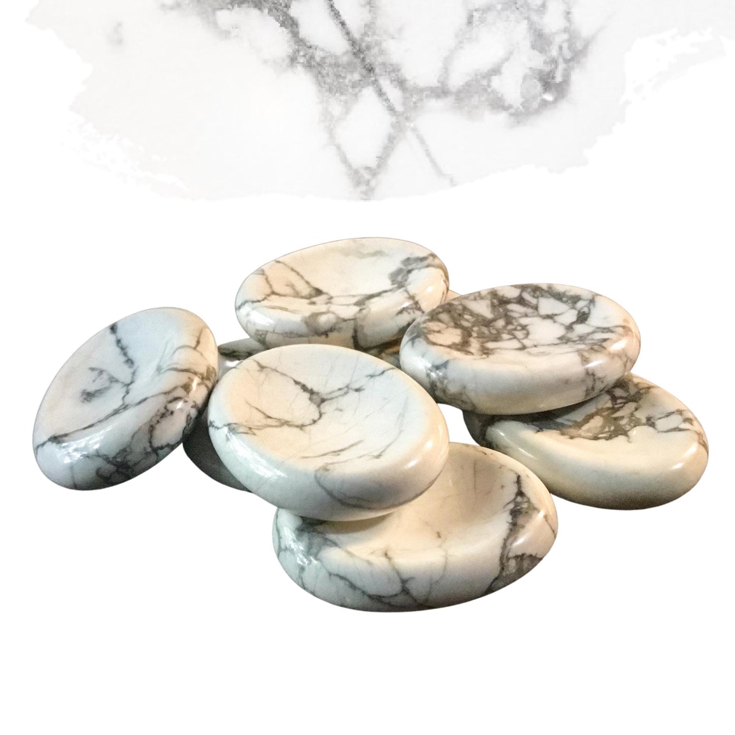HOWLITE Worry Stone, Calming and Anxiety Relief Stone, Thumb Stone, Fidget and Meditation Crystal – Reiki Enhanced