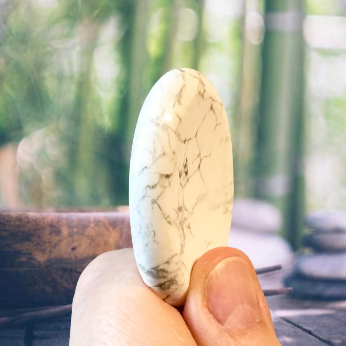 HOWLITE Worry Stone, Calming and Anxiety Relief Stone, Thumb Stone, Fidget and Meditation Crystal – Reiki Enhanced