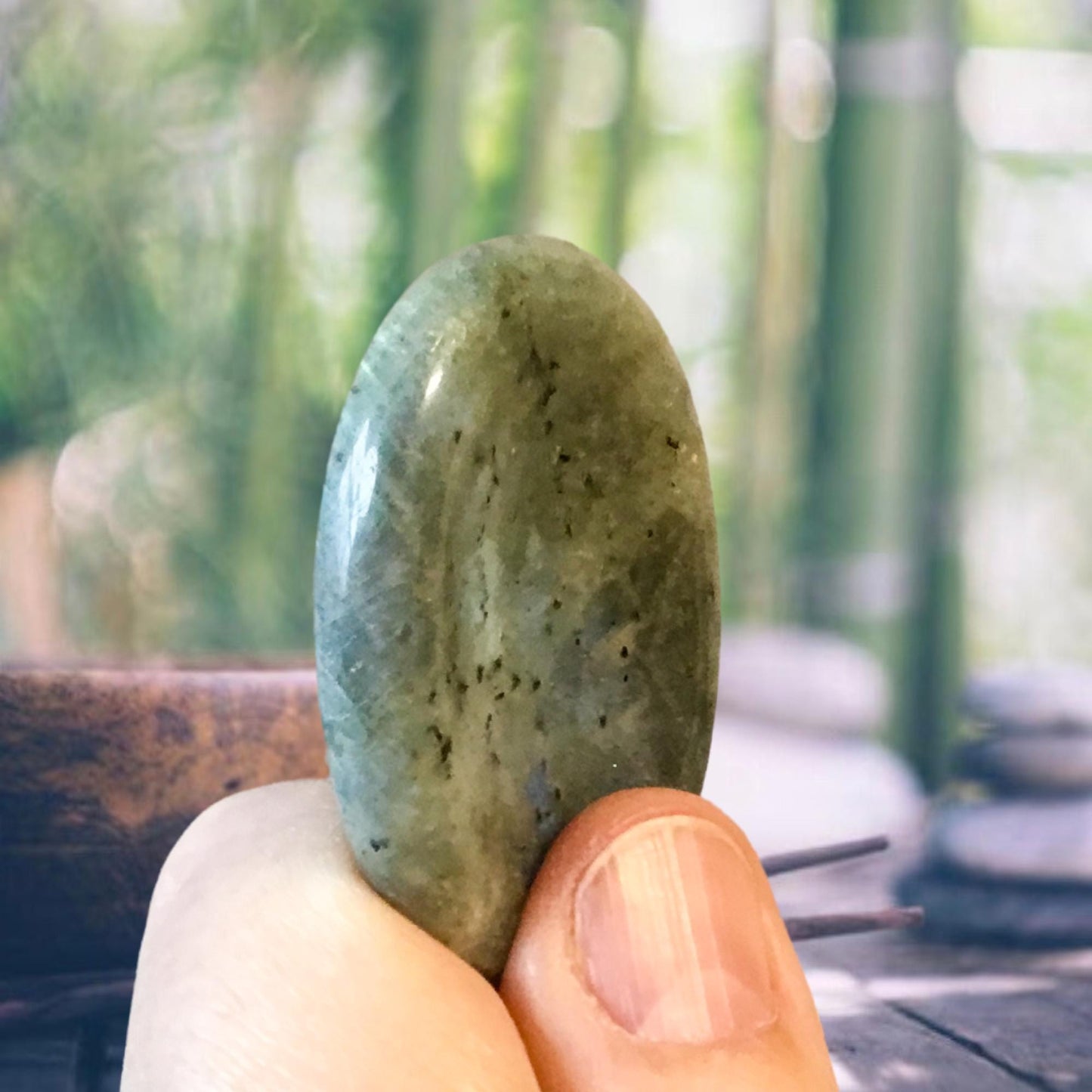 LABRADORITE Worry Stone, Calming and Anxiety Relief Stone, Thumb Stone, Fidget and Meditation Crystal – Reiki Enhanced