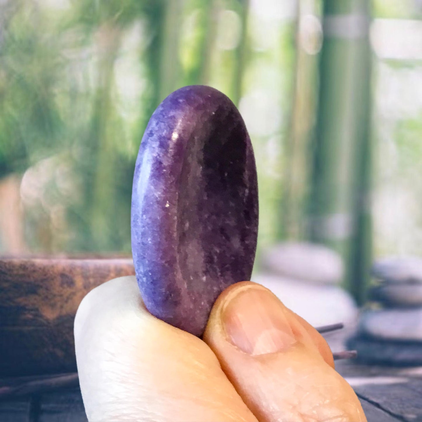 LEPIDOLITE Worry Stone, Calming and Anxiety Relief Stone, Thumb Stone, Fidget and Meditation Crystal – Reiki Enhanced