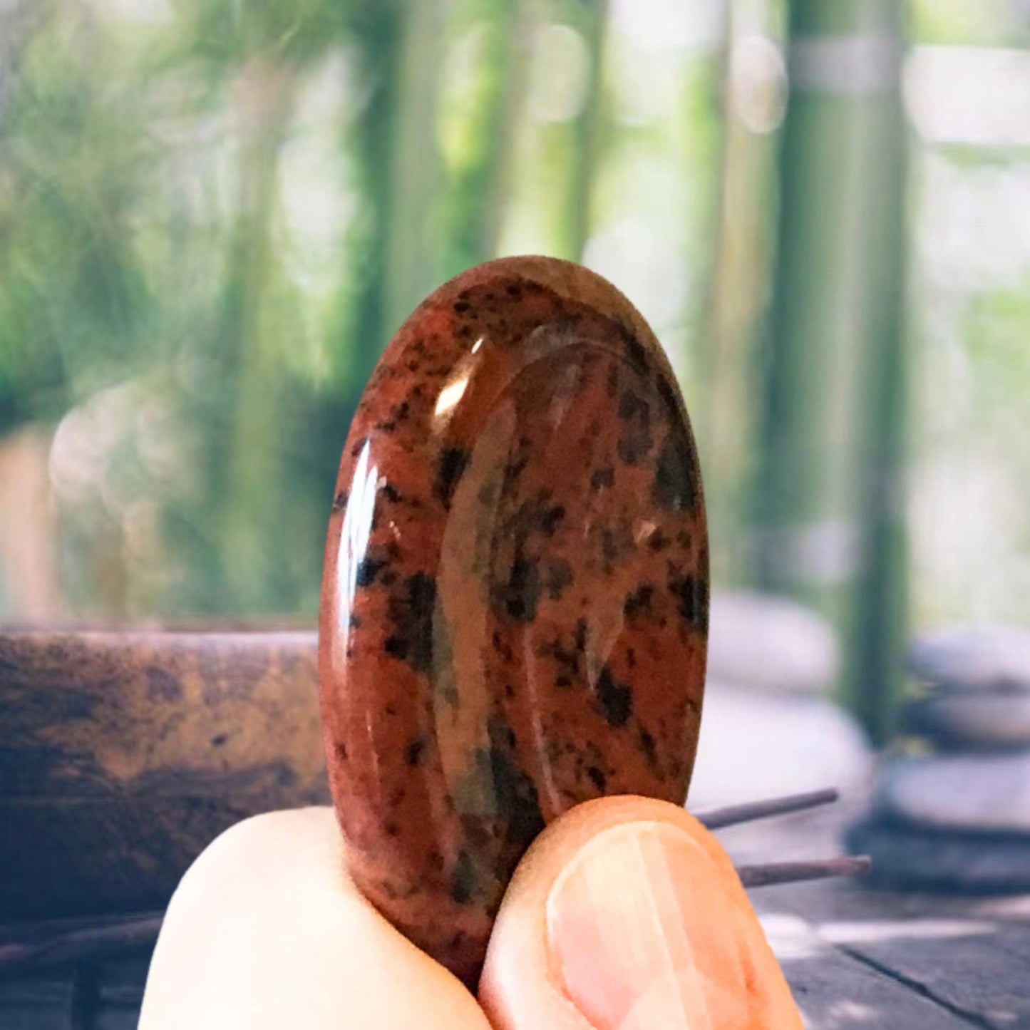 MAHOGANY OBSIDIAN Worry Stone, Calming and Anxiety Relief Stone, Thumb Stone, Fidget and Meditation Crystal – Reiki Enhanced