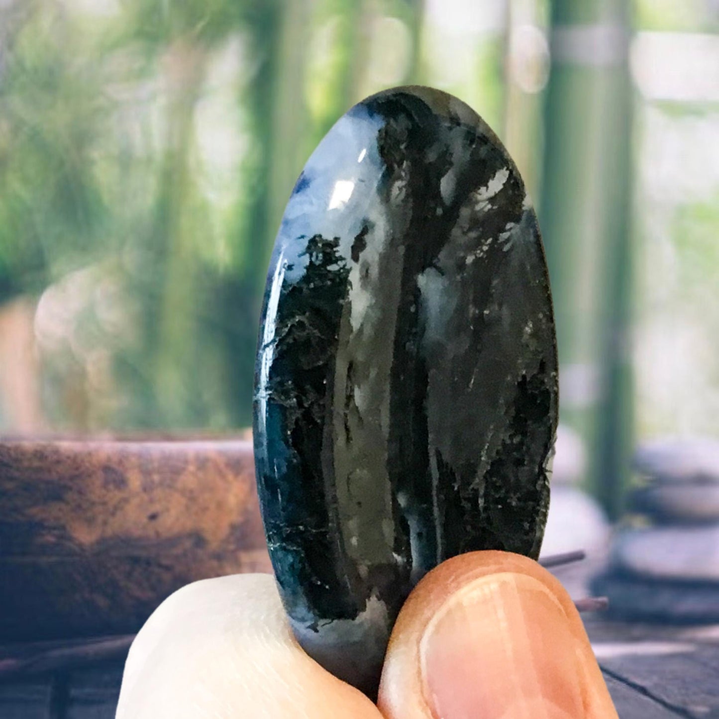 MOSS AGATE Worry Stone, Calming and Anxiety Relief Stone, Thumb Stone, Fidget and Meditation Crystal – Reiki Enhanced
