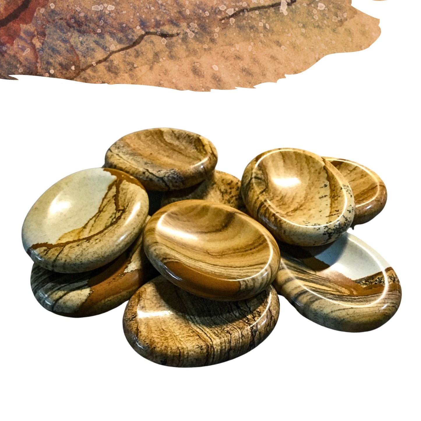 PICTURE JASPER Worry Stone, Calming and Anxiety Relief Stone, Thumb Stone, Fidget and Meditation Crystal – Reiki Enhanced