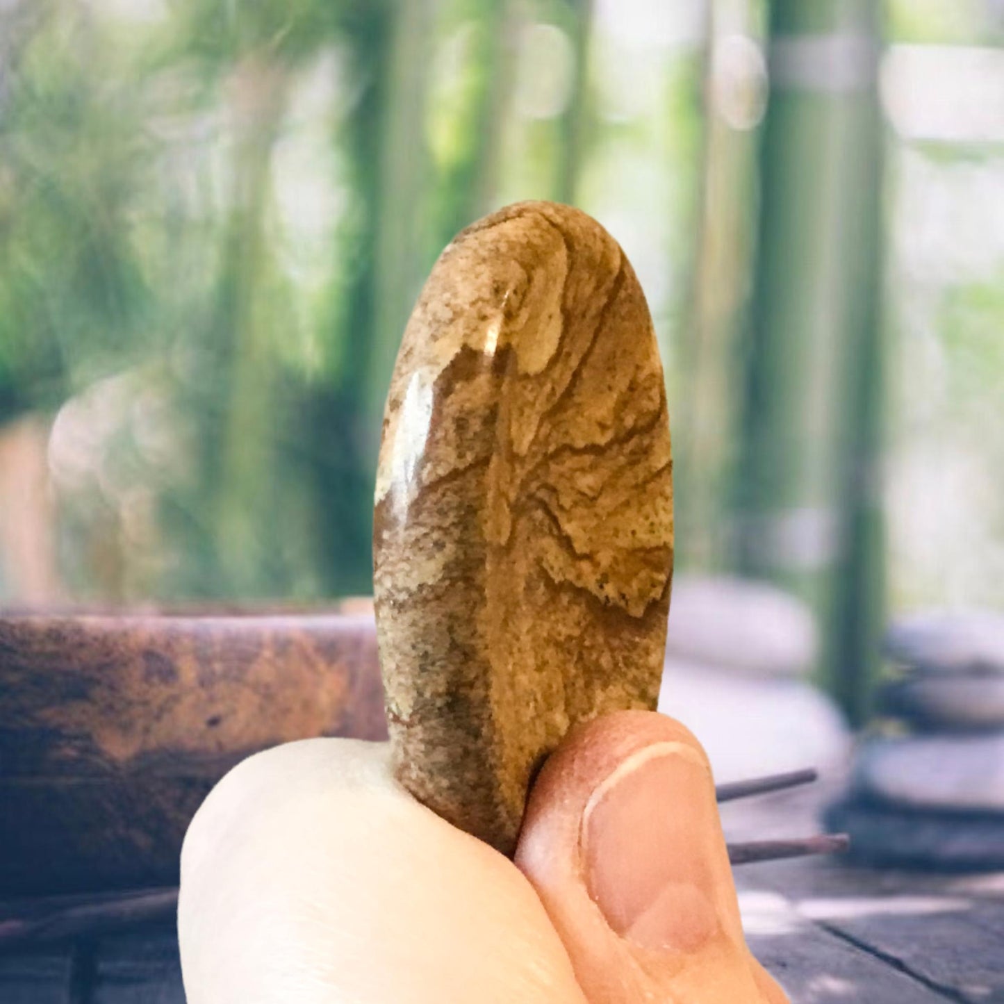 PICTURE JASPER Worry Stone, Calming and Anxiety Relief Stone, Thumb Stone, Fidget and Meditation Crystal – Reiki Enhanced