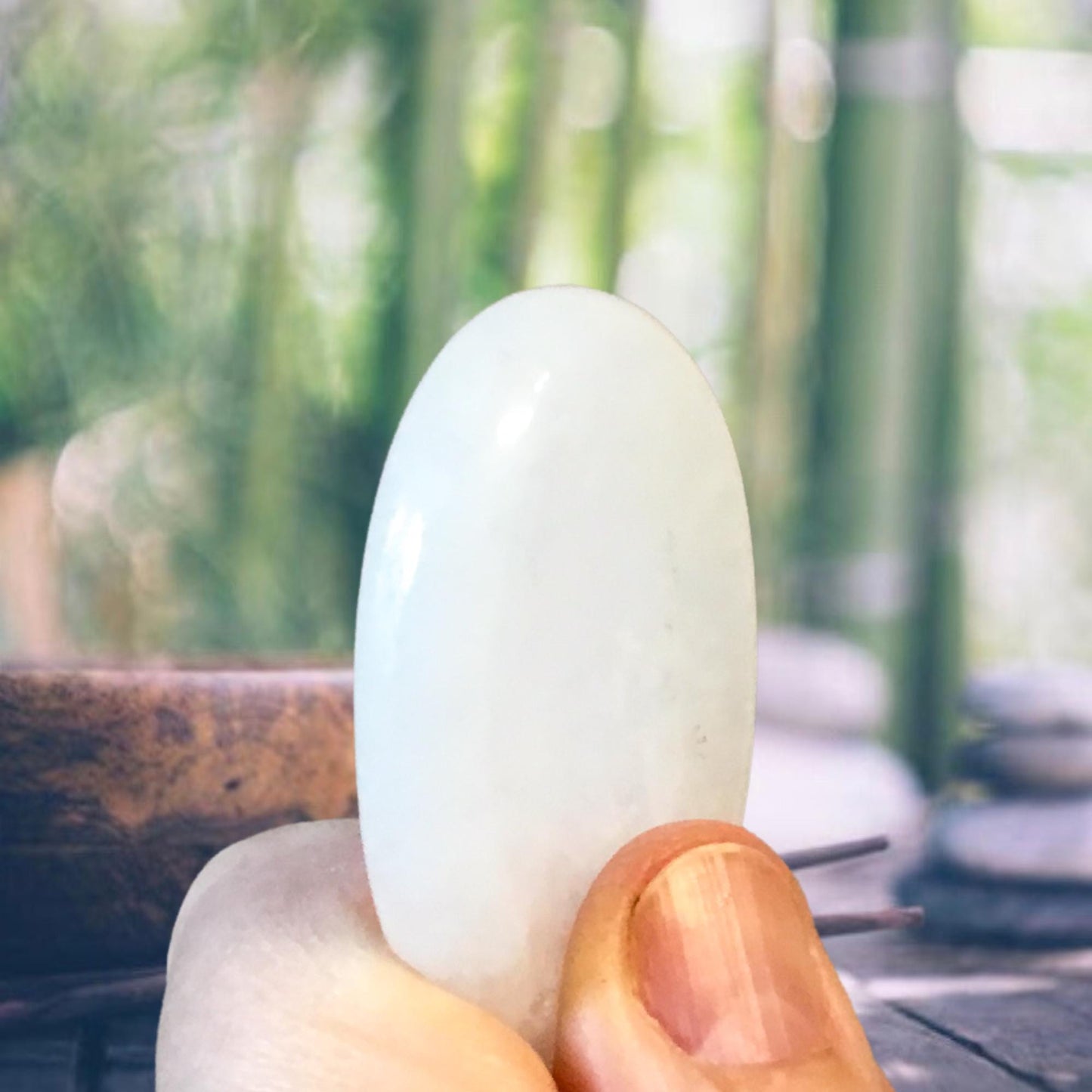 WHITE JADE Worry Stone, Calming and Anxiety Relief Stone, Thumb Stone, Fidget and Meditation Crystal – Reiki Enhanced