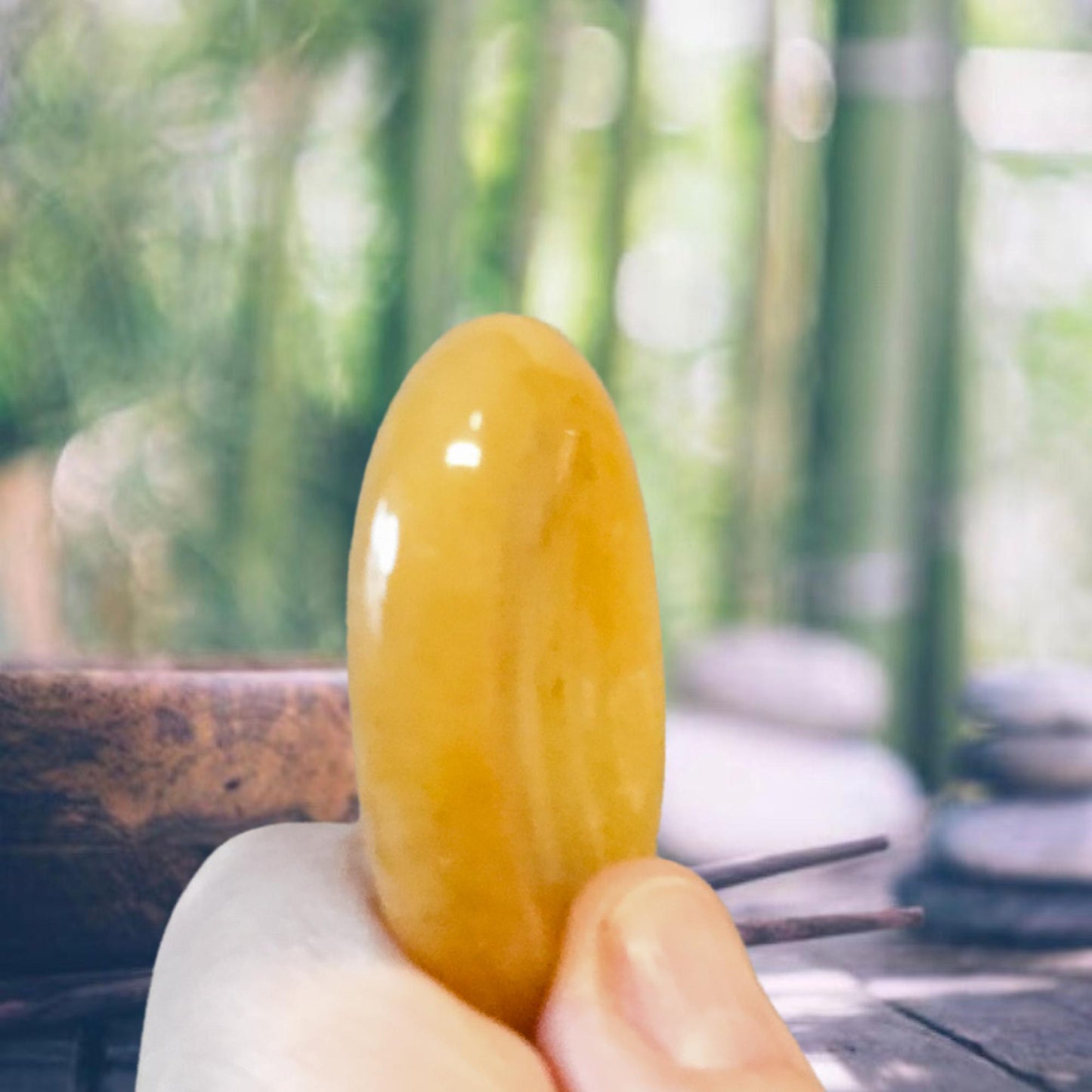 YELLOW JADE Worry Stone, Calming and Anxiety Relief Stone, Thumb Stone, Fidget and Meditation Crystal – Reiki Enhanced