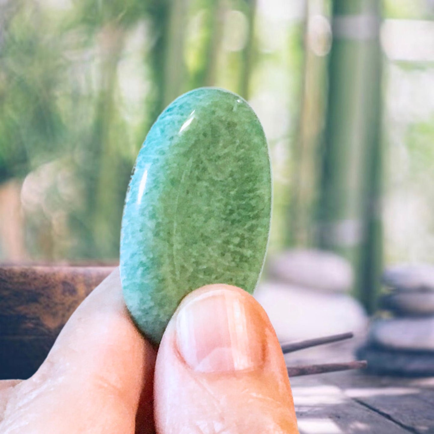 AMAZONITE Worry Stone, Calming and Anxiety Relief Stone, Thumb Stone, Fidget and Meditation Crystal – Reiki Enhanced