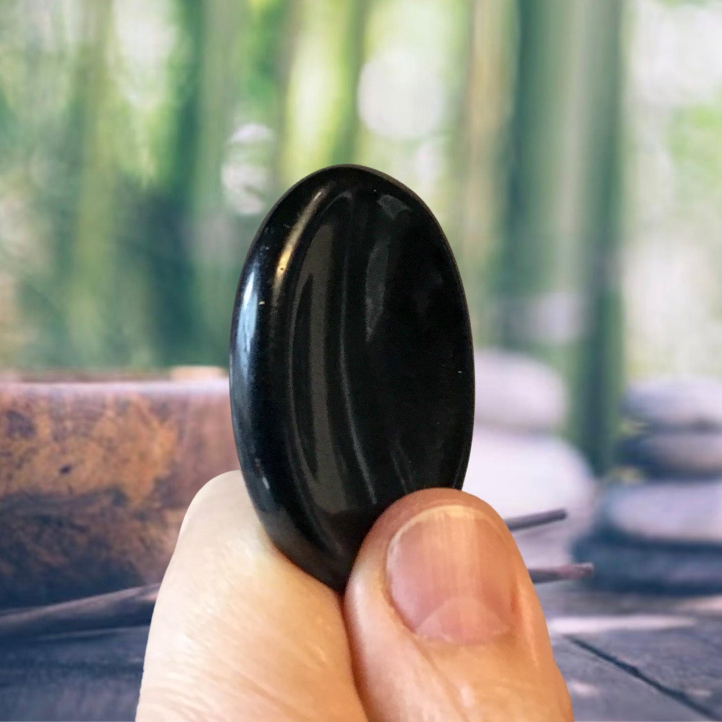 BLACK OBSIDIAN Worry Stone, Calming and Anxiety Relief Stone, Thumb Stone, Fidget and Meditation Crystal – Reiki Enhanced