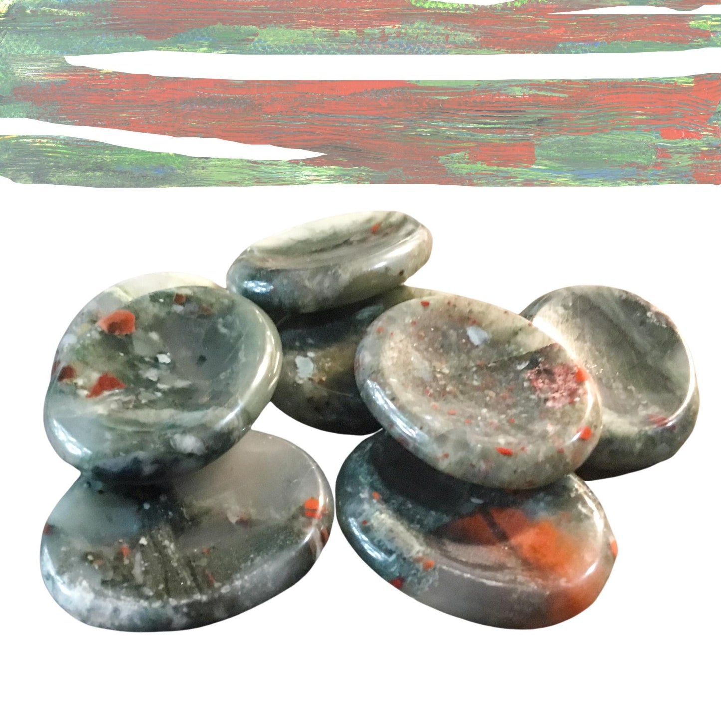 AFRICAN BLOODSTONE Worry Stone, Calming and Anxiety Relief Stone, Thumb Stone, Fidget and Meditation Crystal – Reiki Enhanced