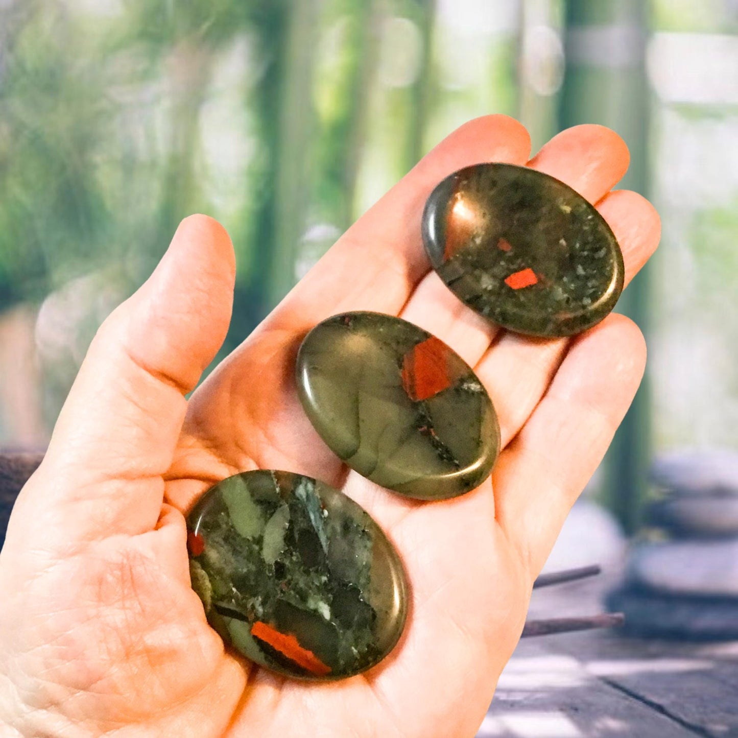 AFRICAN BLOODSTONE Worry Stone, Calming and Anxiety Relief Stone, Thumb Stone, Fidget and Meditation Crystal – Reiki Enhanced