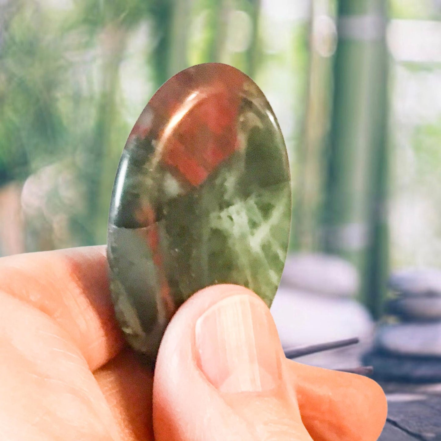 AFRICAN BLOODSTONE Worry Stone, Calming and Anxiety Relief Stone, Thumb Stone, Fidget and Meditation Crystal – Reiki Enhanced
