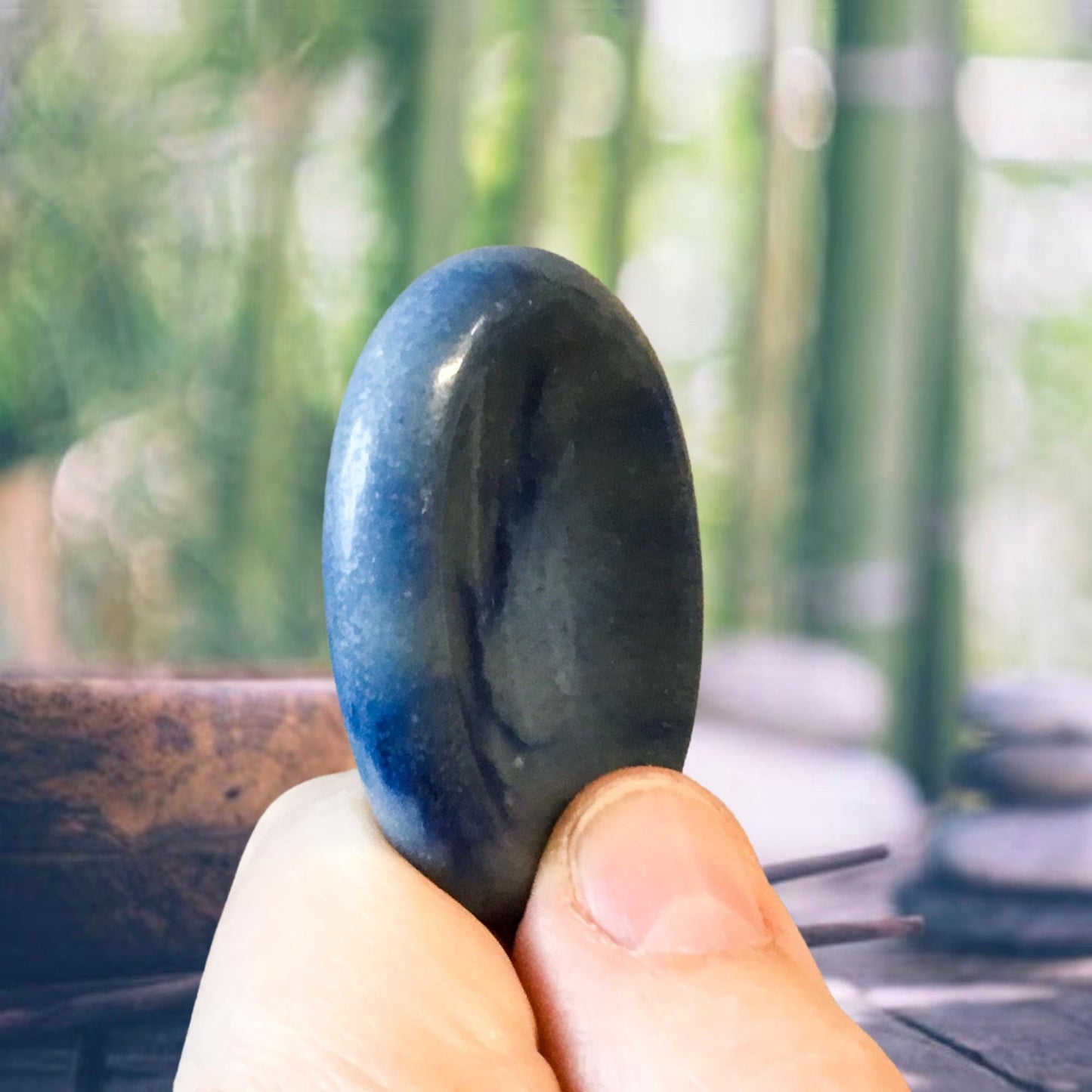 BLUE AVENTURINE Worry Stone, Calming and Anxiety Relief Stone, Thumb Stone, Fidget and Meditation Crystal – Reiki Enhanced