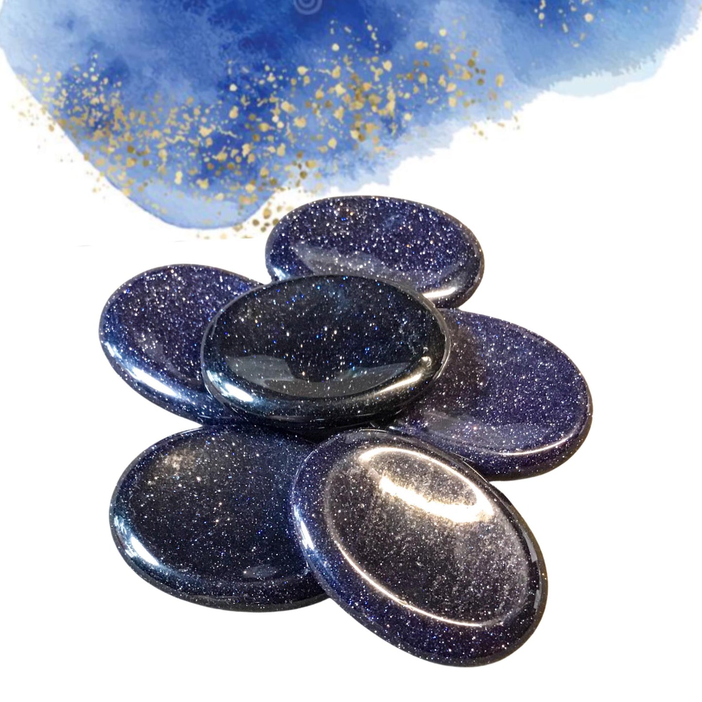 BLUE GOLDSTONE Worry Stone, Calming and Anxiety Relief Stone, Thumb Stone, Fidget and Meditation Crystal – Reiki Enhanced