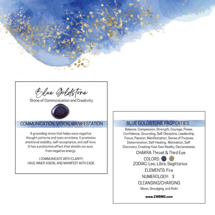 BLUE GOLDSTONE Worry Stone, Calming and Anxiety Relief Stone, Thumb Stone, Fidget and Meditation Crystal – Reiki Enhanced
