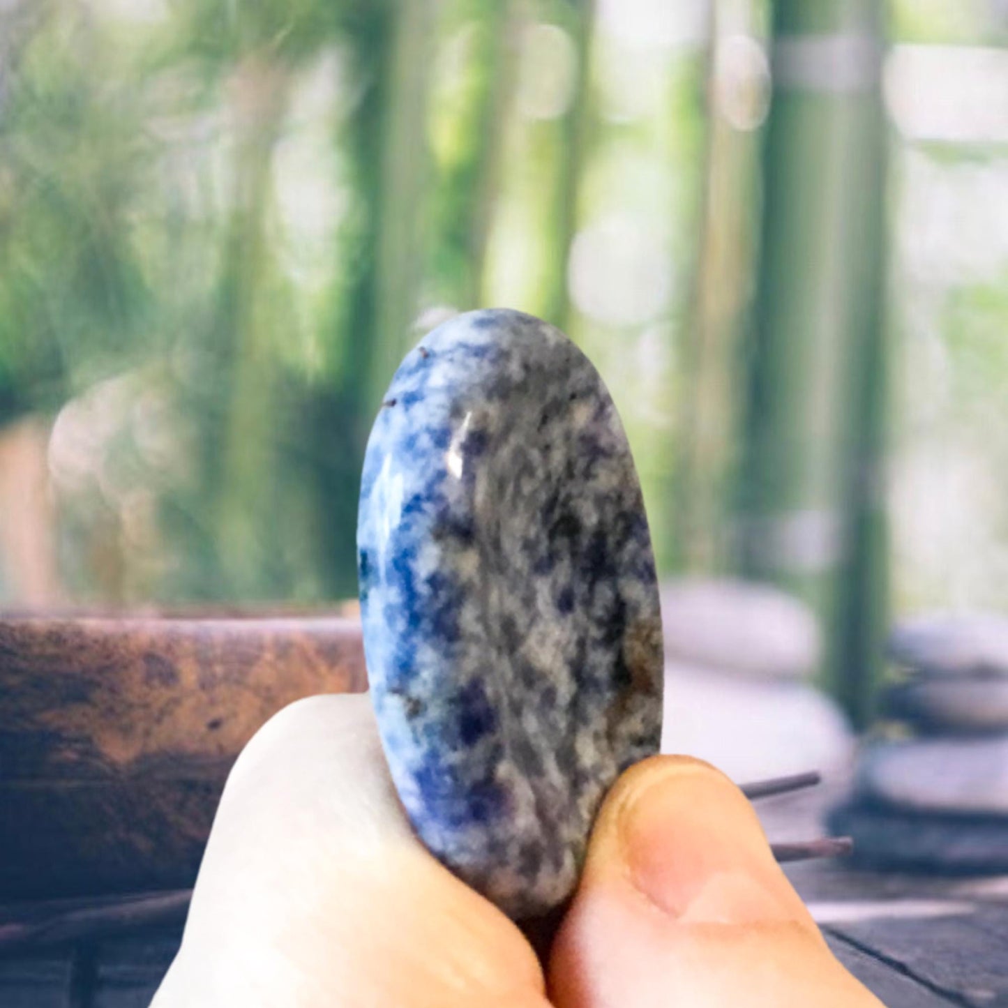 BLUE SPOT Worry Stone, Calming and Anxiety Relief Stone, Thumb Stone, Fidget and Meditation Crystal – Reiki Enhanced