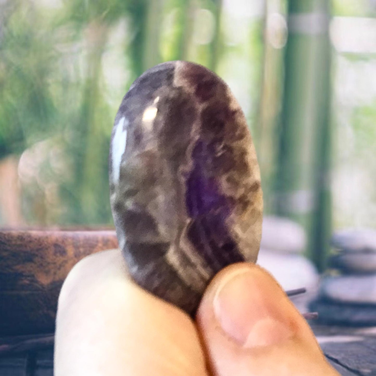 DREAM (Chevron) AMETHYST Worry Stone, Calming and Anxiety Relief Stone, Thumb Stone, Fidget and Meditation Crystal – Reiki Enhanced