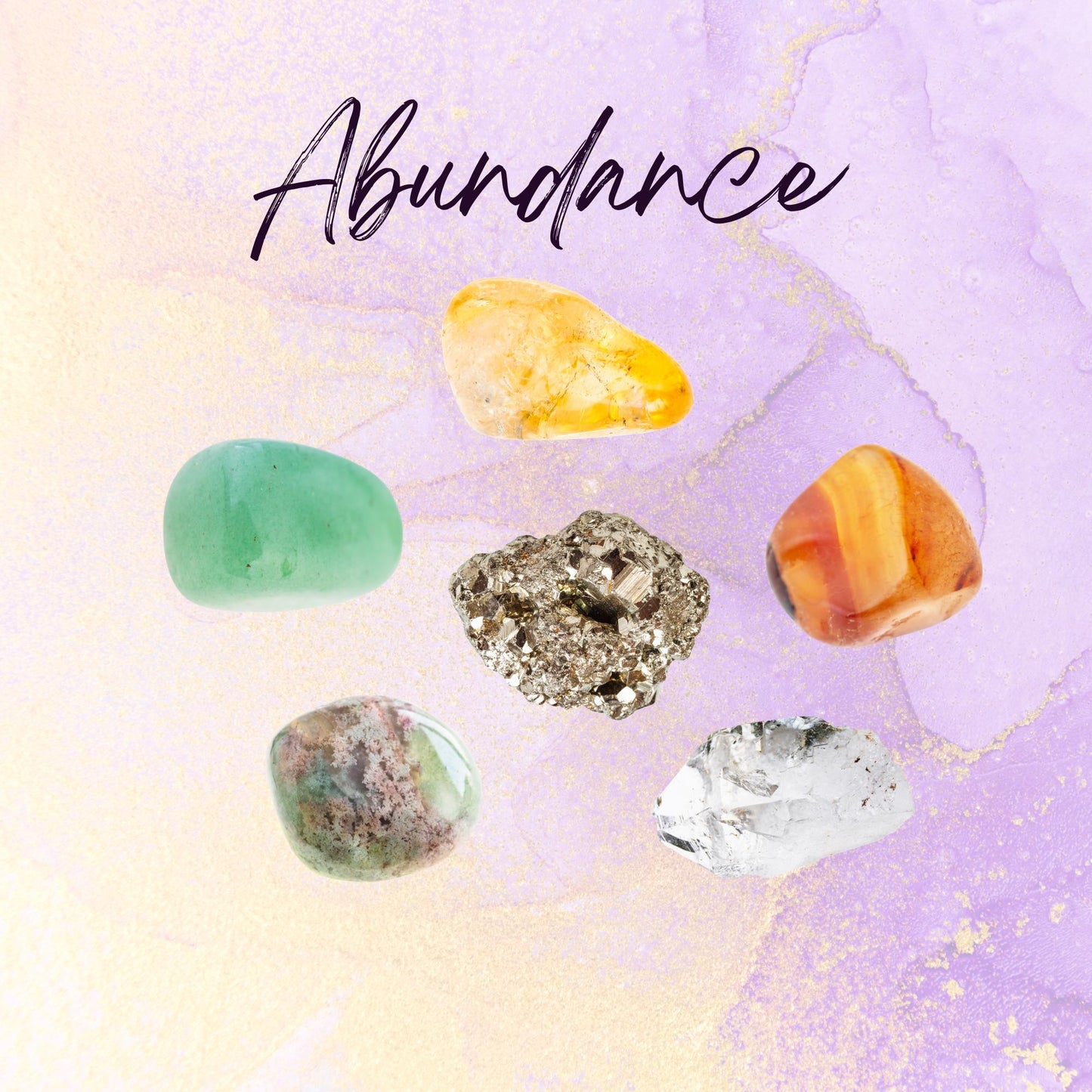 Manifest ABUNDANCE Crystal Intention Set - 2 Sizes - with Information and Mantra Card, Display Frame, and Storage Bag - Reiki Enhanced