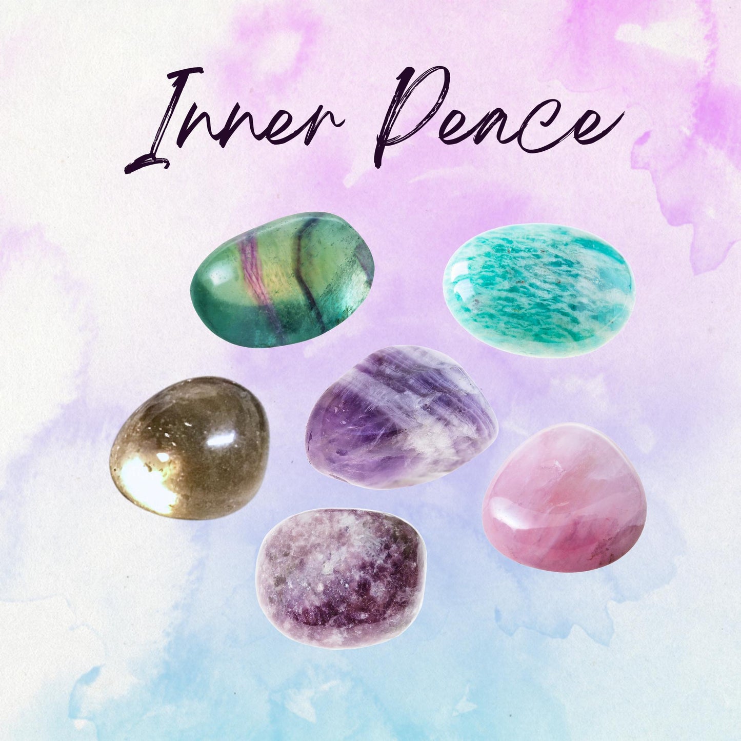 Manifest INNER PEACE Intention Crystal Set - 2 Sizes - with Information and Mantra Card plus Display Frame and Storage Bag - Reiki Enhanced