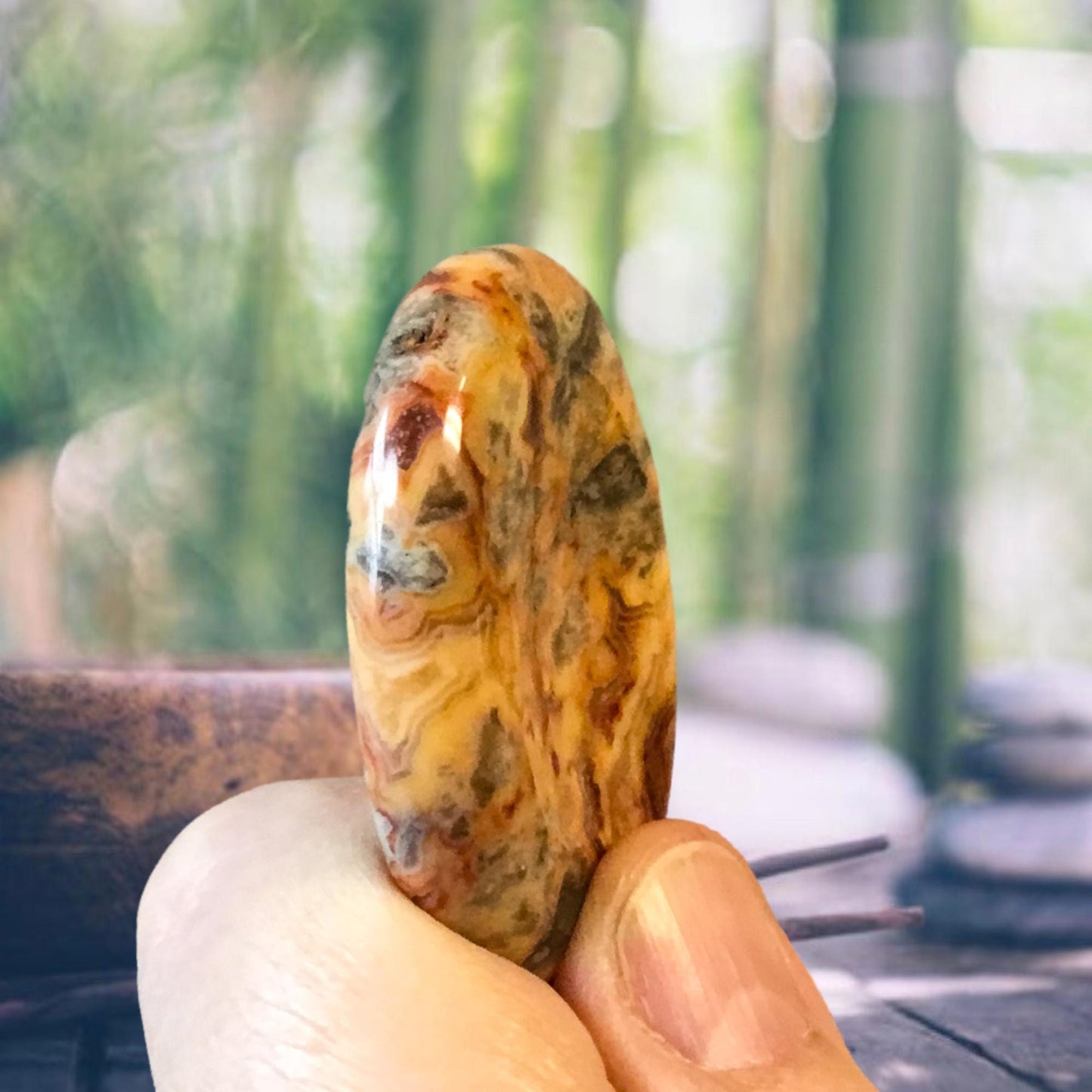 CRAZY LACE AGATE Worry Stone, Calming and Anxiety Relief Stone, Thumb Stone, Fidget and Meditation Crystal – Reiki Enhanced